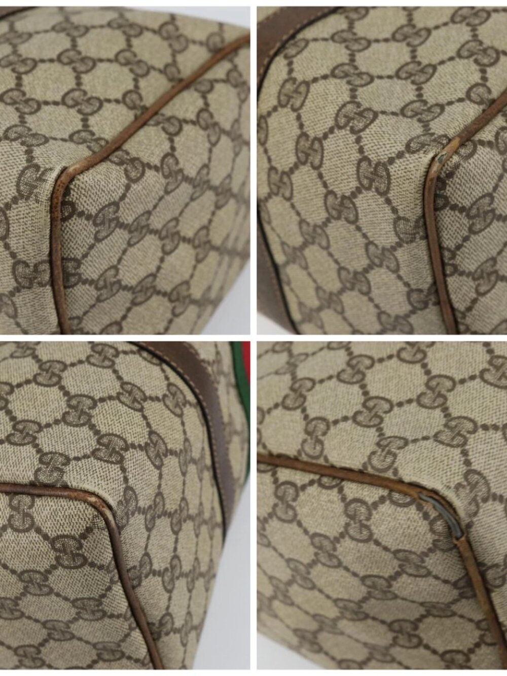 GUCCI GG Supreme Web Sherry Line Bag PVC Beige Gold - Picture 14 of 16